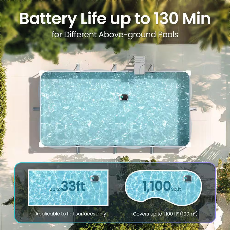 Scuba L1 Cordless Robotic Pool Vacuum - Automatic Pool Vacuum for above Ground Pools up to 1100 Sq.Ft, White