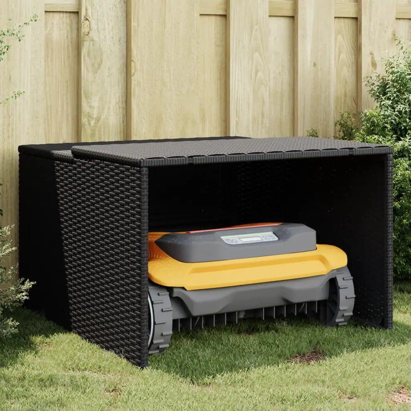 Robot Mower Garage Storage Shelter Garden Outdoor Lawn Poly Rattan - 33.9" X 35.4" X 20.5"/22.4"