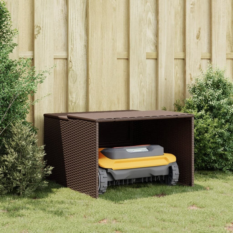 Robot Mower Garage Storage Shelter Garden Outdoor Lawn Poly Rattan - 33.9" X 35.4" X 20.5"/22.4"