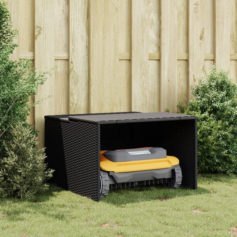 Robot Mower Garage Storage Shelter Garden Outdoor Lawn Poly Rattan - 33.9" X 35.4" X 20.5"/22.4"