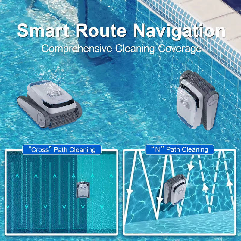 Cordless Robotic Pool Cleaner,Pool Vacuum Cleaner for Flat Swimming Pools,Self-Parking