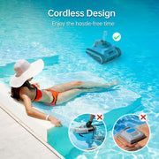 Robotic Pool Vacuum, Cordless Pool Vacuum Robot for above Ground and Inground Pools Wall Floor Waterline Cleaning