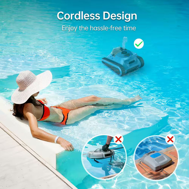 Robotic Pool Vacuum, Cordless Pool Vacuum Robot for above Ground and Inground Pools Wall Floor Waterline Cleaning