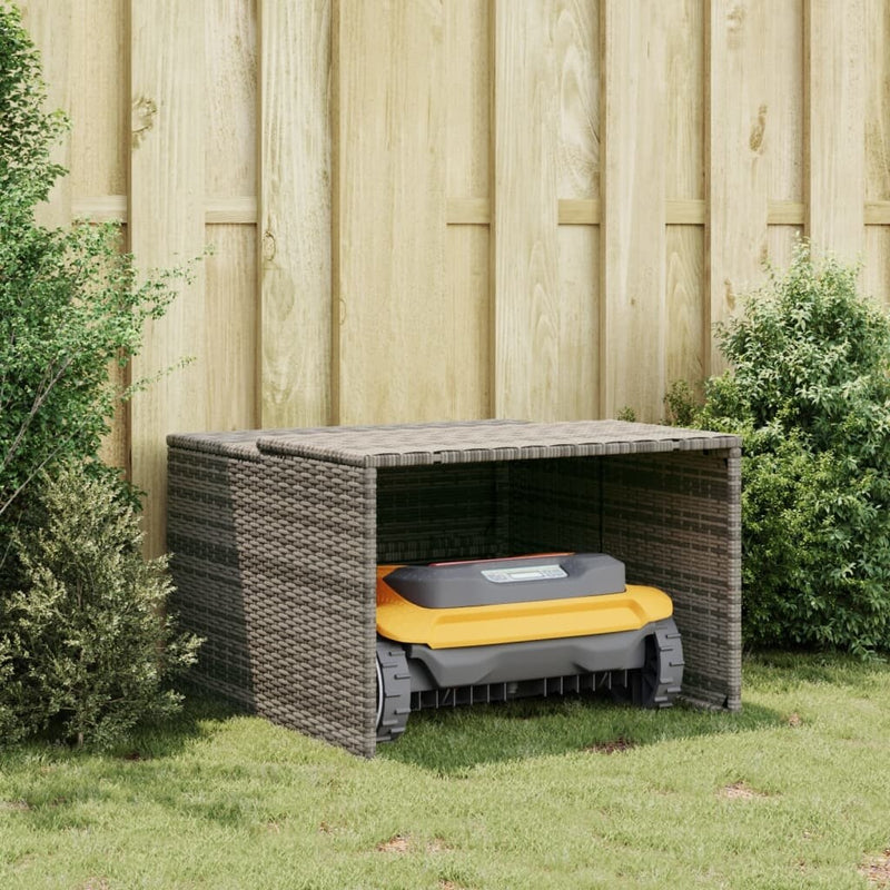 Robot Mower Garage Storage Shelter Garden Outdoor Lawn Poly Rattan - 33.9" X 35.4" X 20.5"/22.4"
