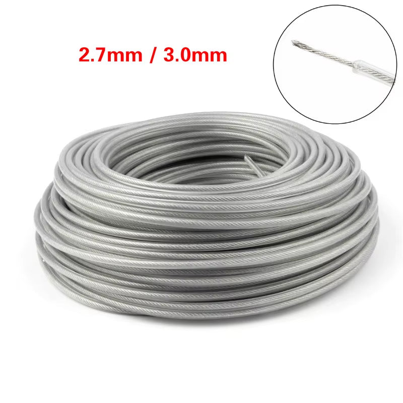 Steel Wire Grass Trimmer Wire Rope Garden Tools Lawn Mower Strimmer Brushcutter Wire Cord Lines Brush Cutter 3Mm/2.7Mm Gray