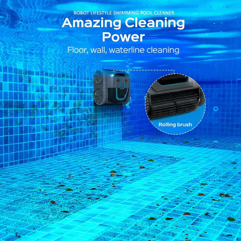 Robot Lifestyle Robot Swimming Pool Cleaner Cordless APP Control Rechargeable Lithium Battery 6400Mah Route Planning for Tiles,Pvc,Mosaic,Cement
