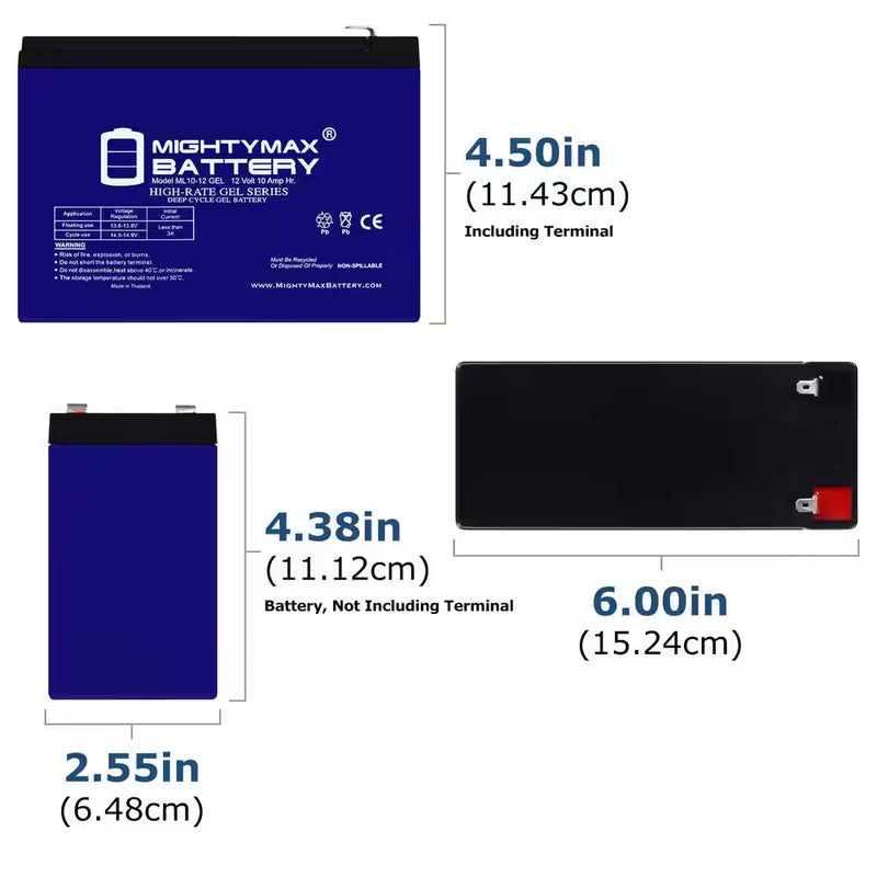 12-Volt 10AH GEL F2 Replacement Battery Compatible with Lawn Mower Batteries - 3 Pack