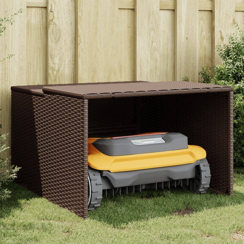 Robot Mower Garage Storage Shelter Garden Outdoor Lawn Poly Rattan - 33.9" X 35.4" X 20.5"/22.4"