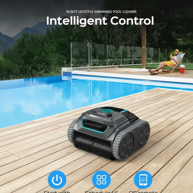 Robot Lifestyle Robot Swimming Pool Cleaner Cordless APP Control Rechargeable Lithium Battery 6400Mah Route Planning for Tiles,Pvc,Mosaic,Cement