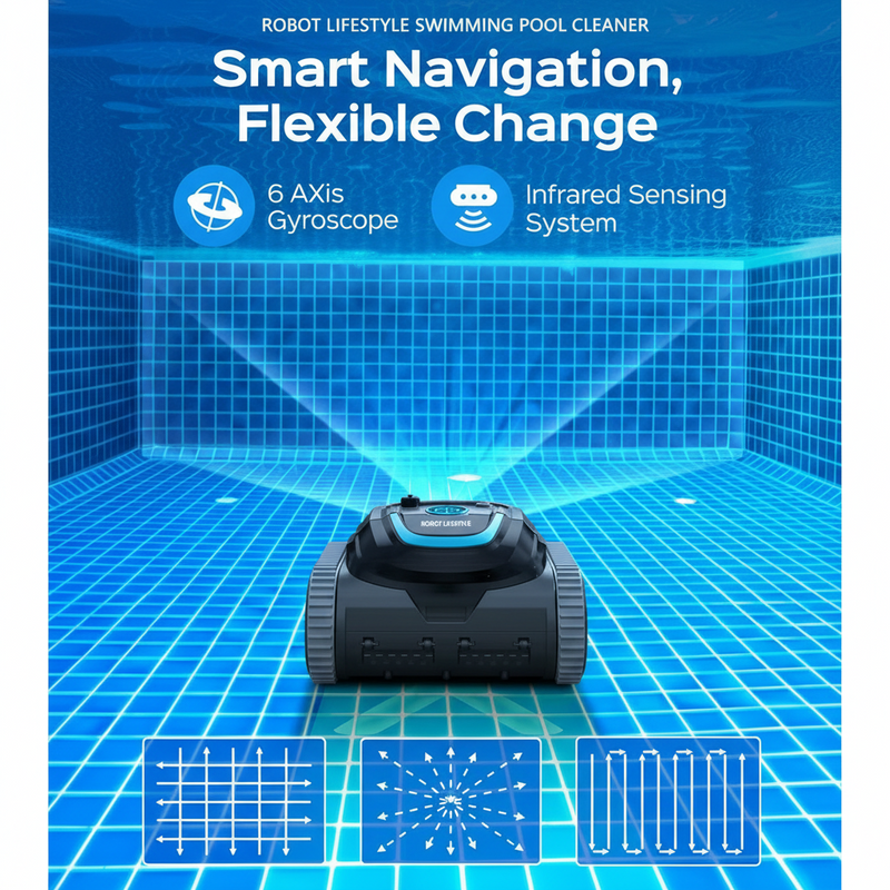 Robot Lifestyle Robot Swimming Pool Cleaner Cordless APP Control Rechargeable Lithium Battery 6400Mah Route Planning for Tiles,Pvc,Mosaic,Cement